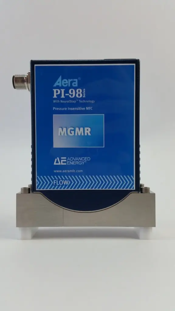 Aera PI-98 pressure insensitive mass flow controller, MGMR, front label with Advanced Energy logo
