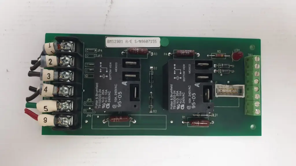 Brooks Automation BM12901 R/E dynamic brake PCB with two Potter & Brumfield relays and terminal strips