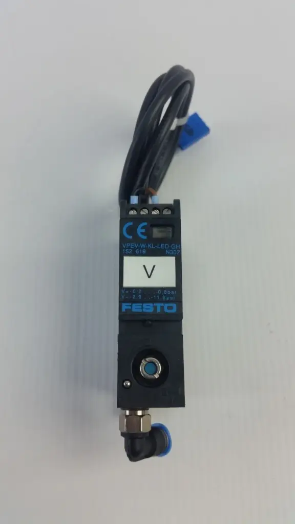Festo VPEV-W-KL-LED-GH vacuum switch with elbow fitting and cable