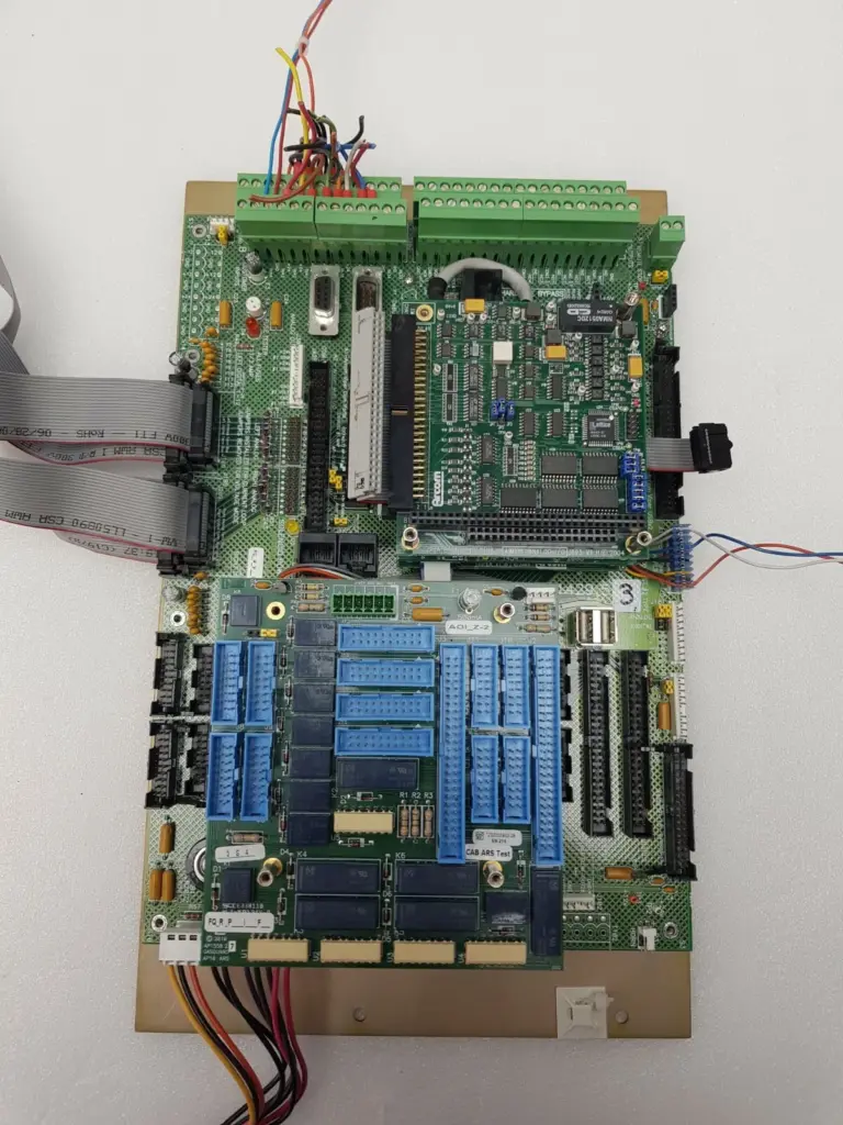 Gasguard AP10 System I/O board AP14295 on mounting plate with Arcom module and add-on interface board