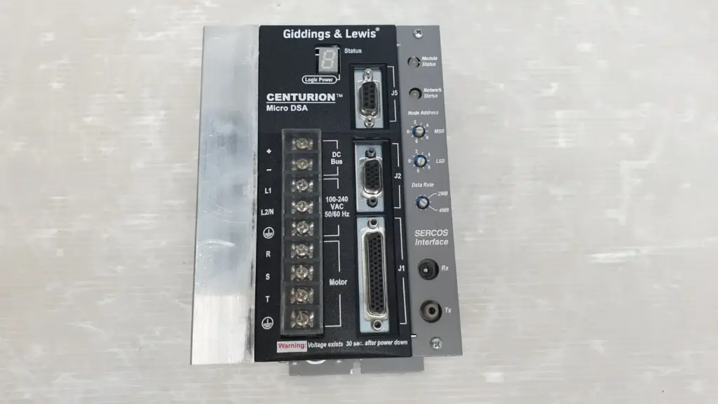 Giddings & Lewis Centurion Micro DSA DSA-030-230-S servo drive front panel with SERCOS interface