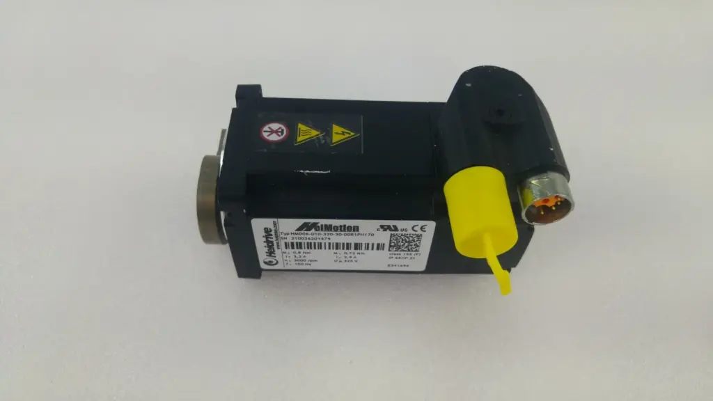 Heidrive HeiMotion HMD06 servo motor side view with nameplate and rear connectors