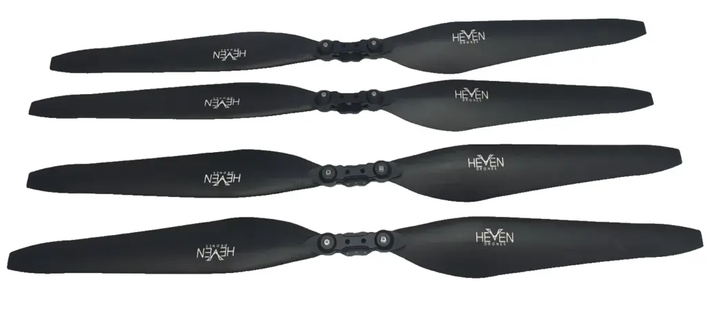 Four HEVEN DRONES 32 120 folding propellers laid out flat