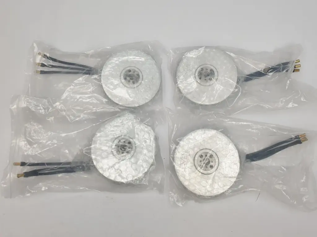 Four new Heven Drones P150 KV120 motors in individual plastic bags