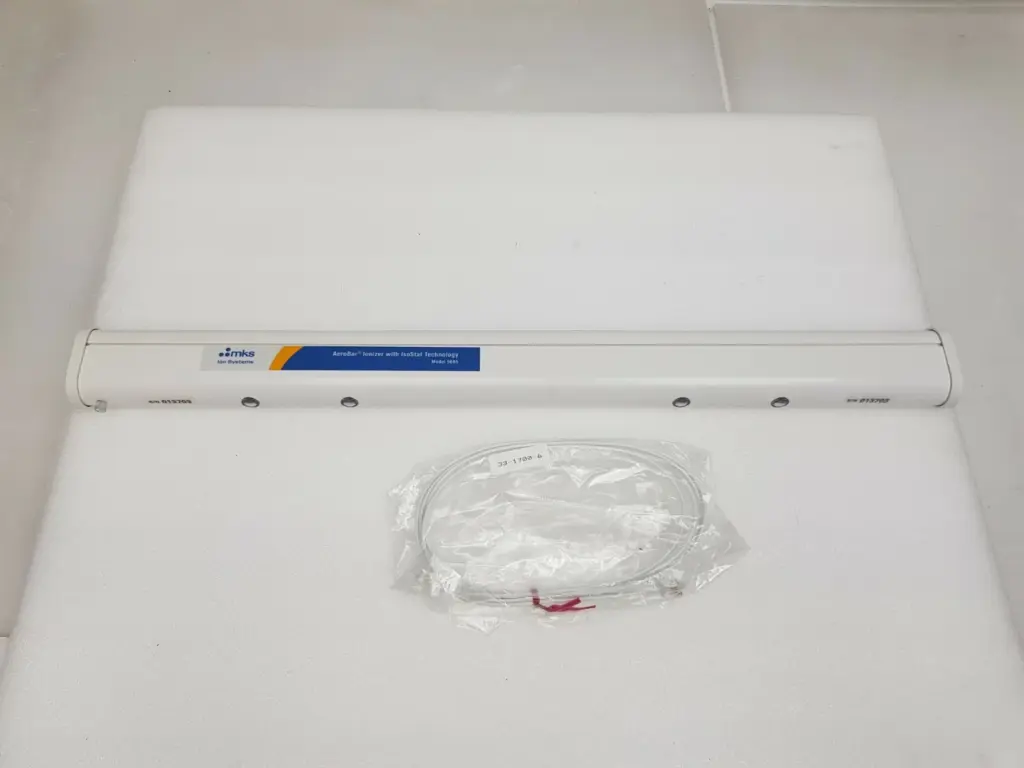 Ion Systems AeroBar 5685 ionizing bar on foam with a bagged white cable