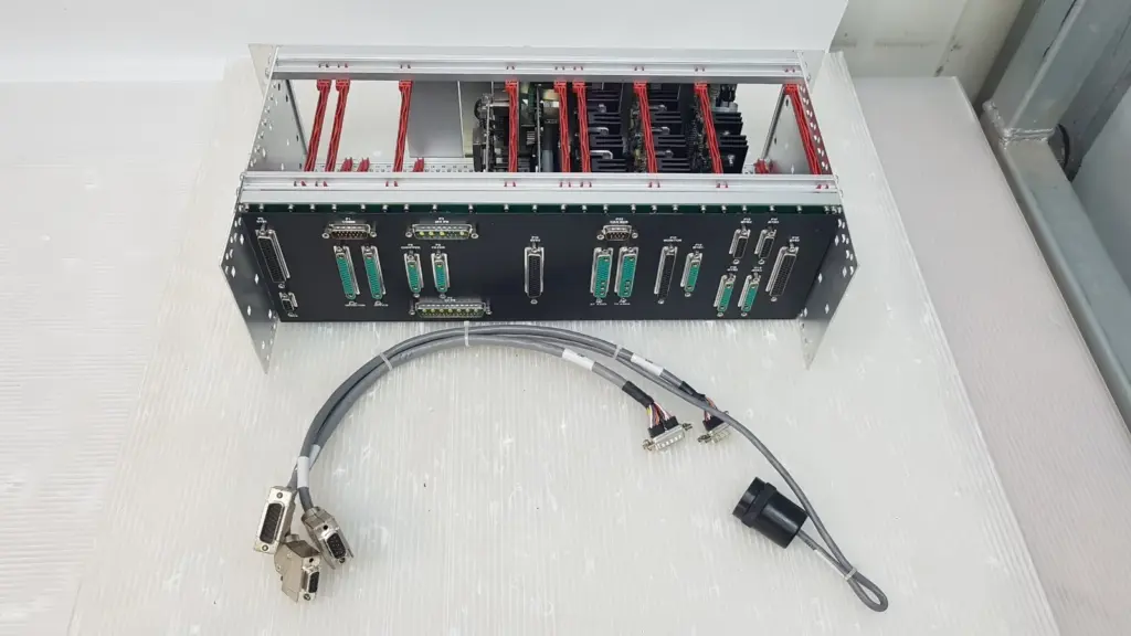 Jordan Valley JVAR card rack with labelled backplane and grey cable set