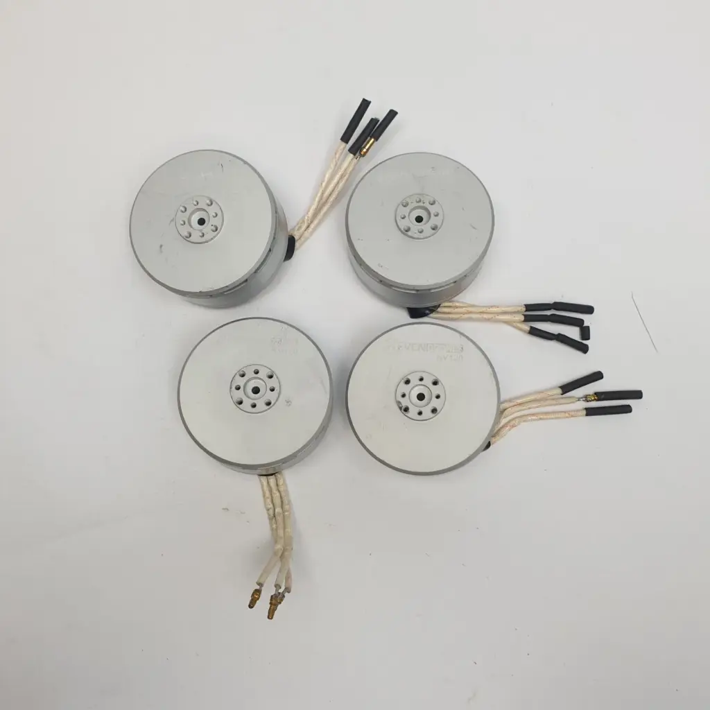 Four used HEVEN DRONES KV120 brushless motors with braided leads