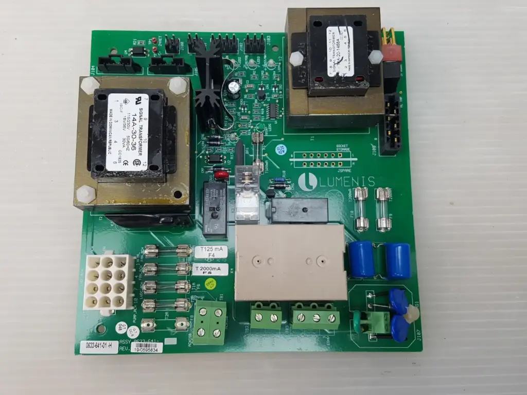 Lumenis ASSY 0633-641-01 Rev H AC power board with two transformers, relays and fuse row