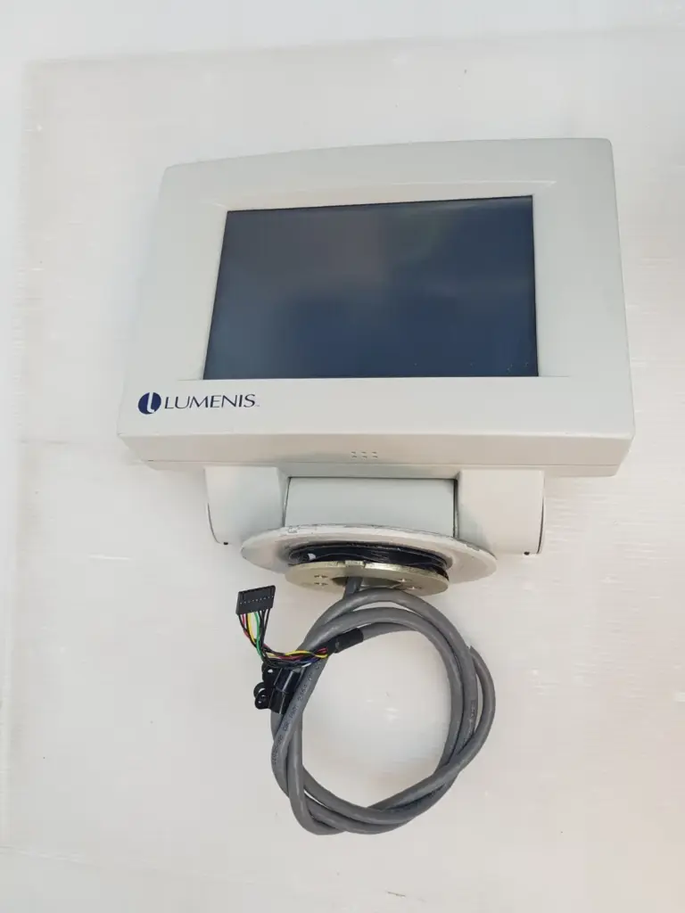 Lumenis graphics terminal 0633-476-01 on its tilt stand with connecting cable, front view