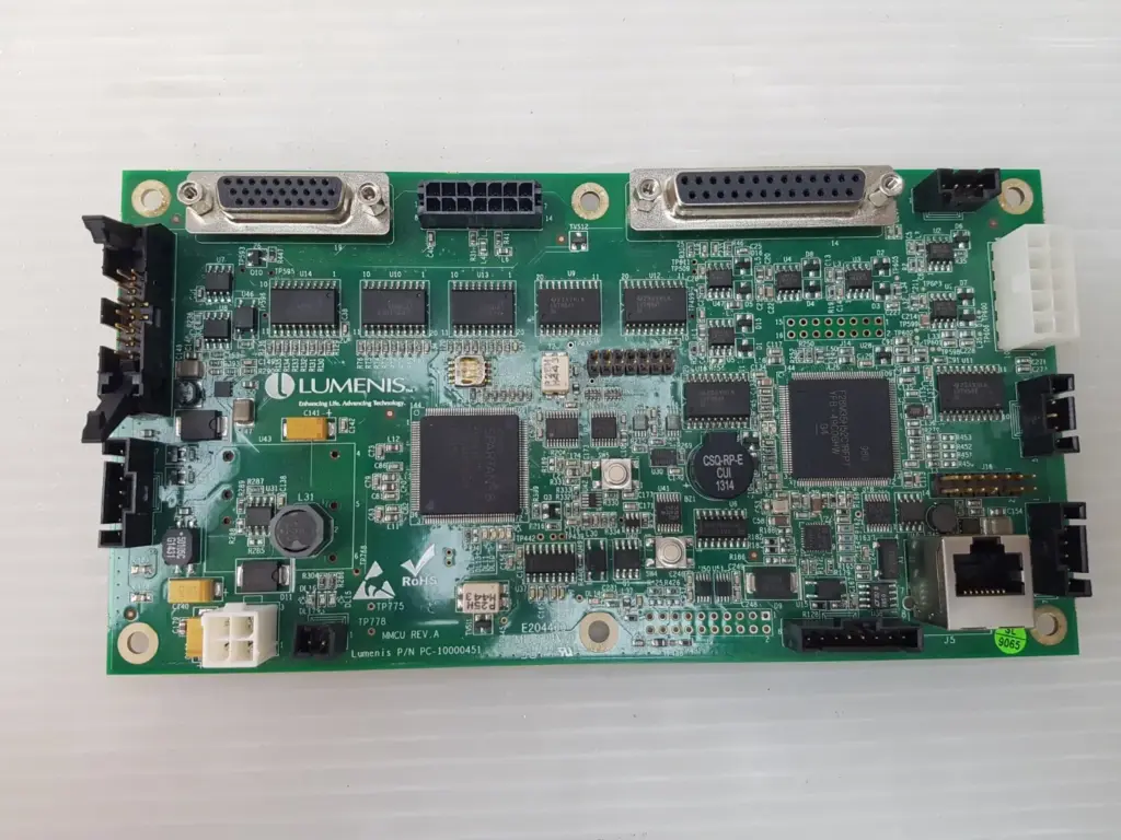 Lumenis PC-10000451 MMCU circuit board, component side with D-sub, RJ-45 and ribbon-cable connectors