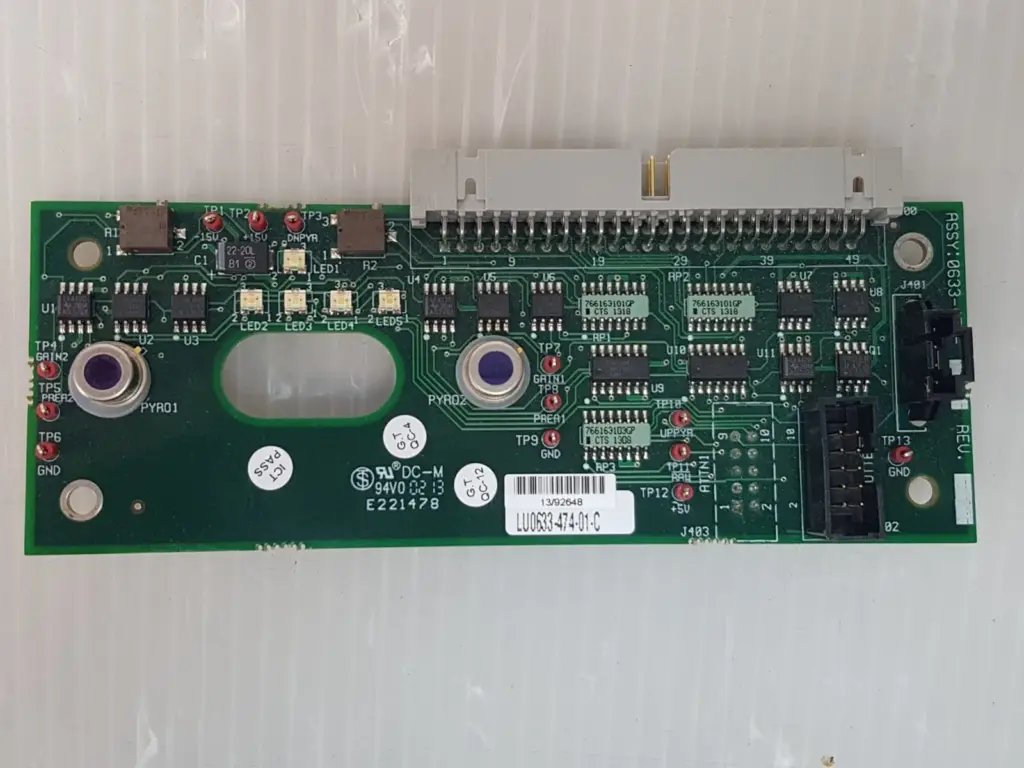 Lumenis 0633-474-01-C pyro PCB with two detectors, LEDs and top ribbon header
