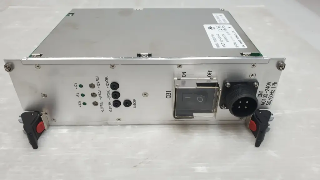 OKI Power Tech E2U008/PWR power supply front panel with breaker and AC input connector