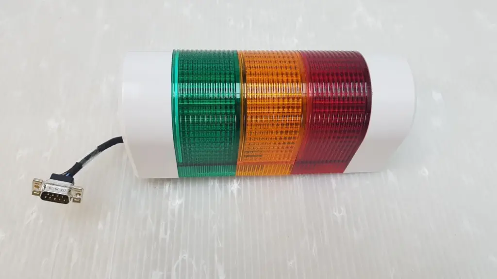 PATLITE WME-_02DFB wall-mount signal tower with green, amber and red tiers and D-sub cable