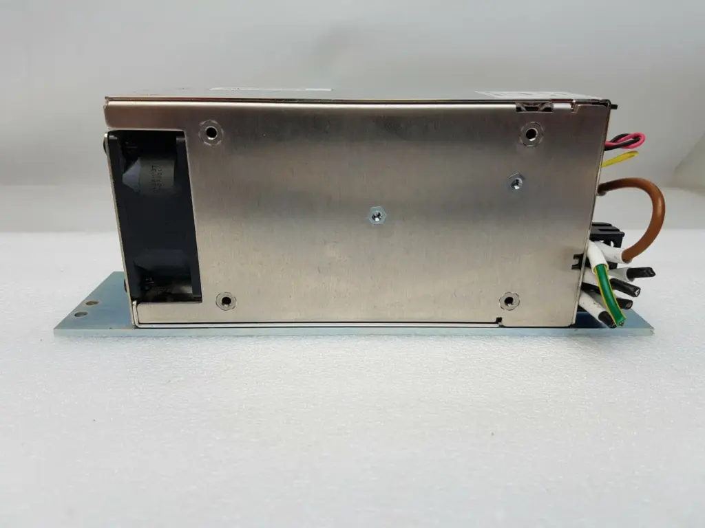 TDK-Lambda HWS300-24/HD power supply, side view on its mounting bracket with the fan end at left