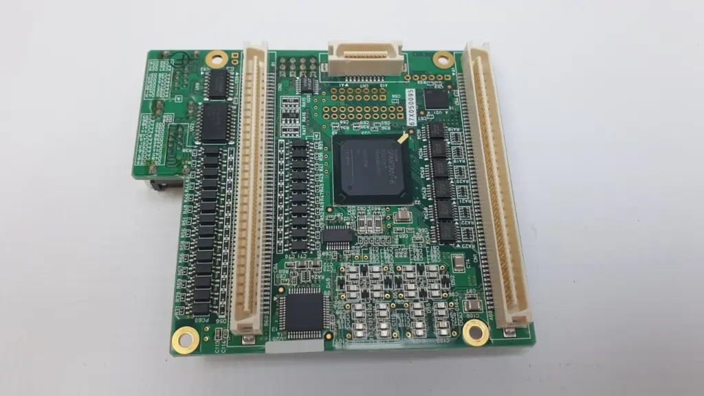 Tokyo Electron 3Z81-000001-V3 board, connector side with Xilinx Spartan-6 FPGA and two board-to-board connectors