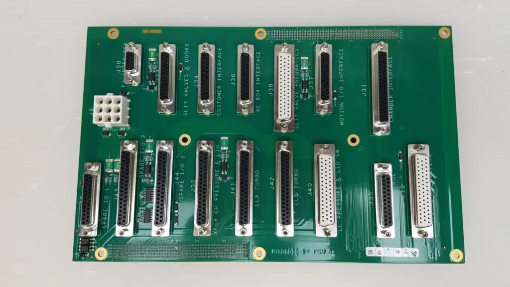 Front of Applied Materials 0190-45626 Olympia CIOC distribution board with labelled D-sub connectors