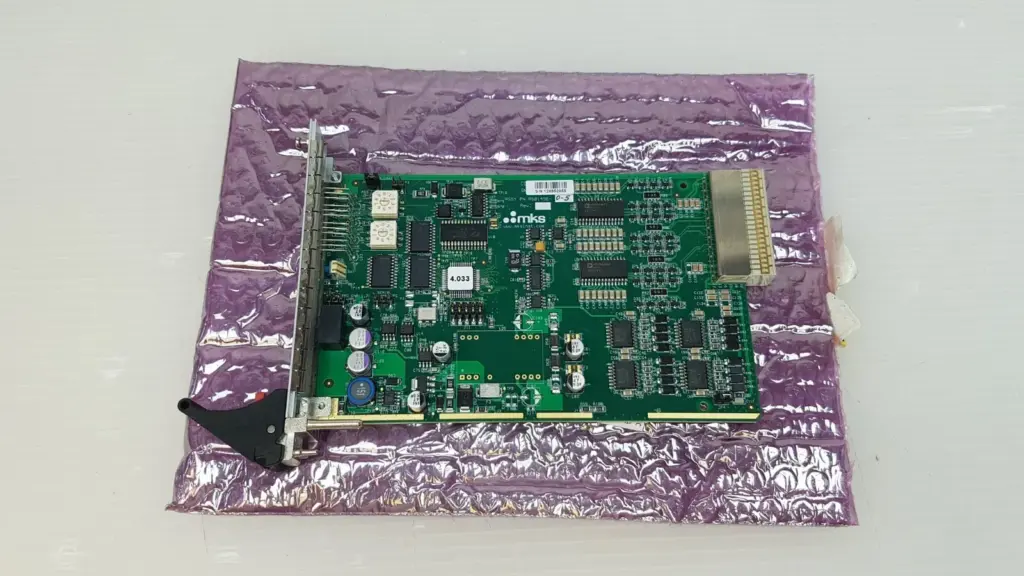 MKS CDN496R DeviceNet CompactPCI I/O card, assembly AS01496-0-5, on an ESD bubble bag