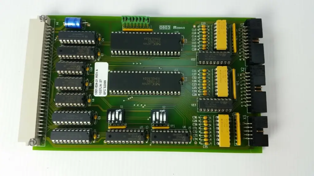 ASM 1001-524-21 Rev A circuit board, component side with NEC D71055C chips and DIN 41612 connector