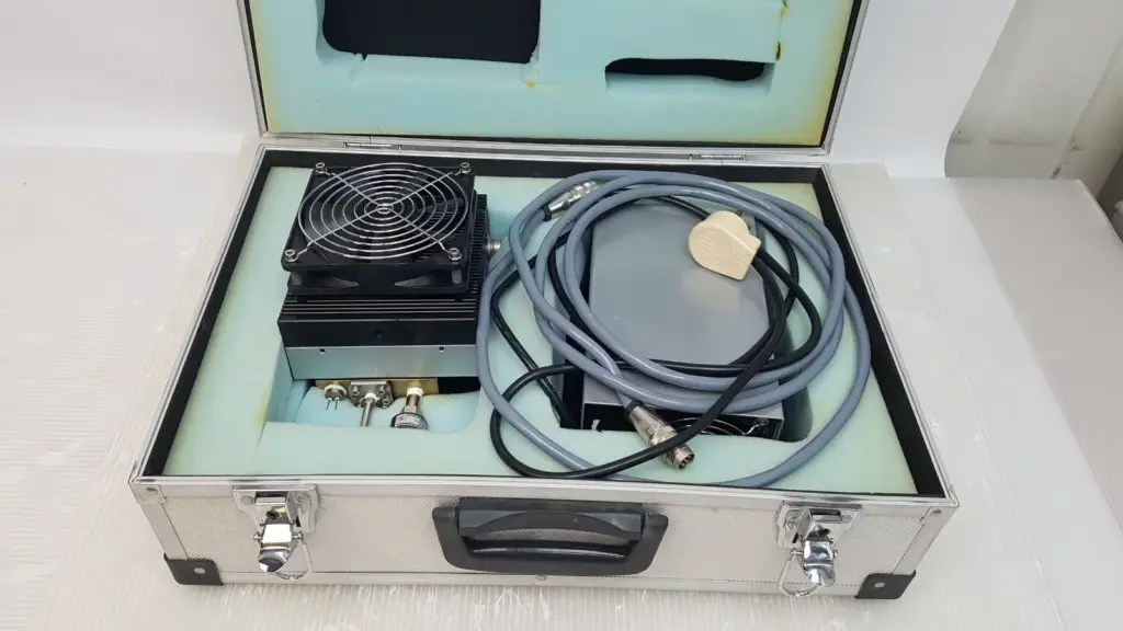 DTA Electra 30-11F camera assembly and power supply with cables in a foam-lined aluminum case