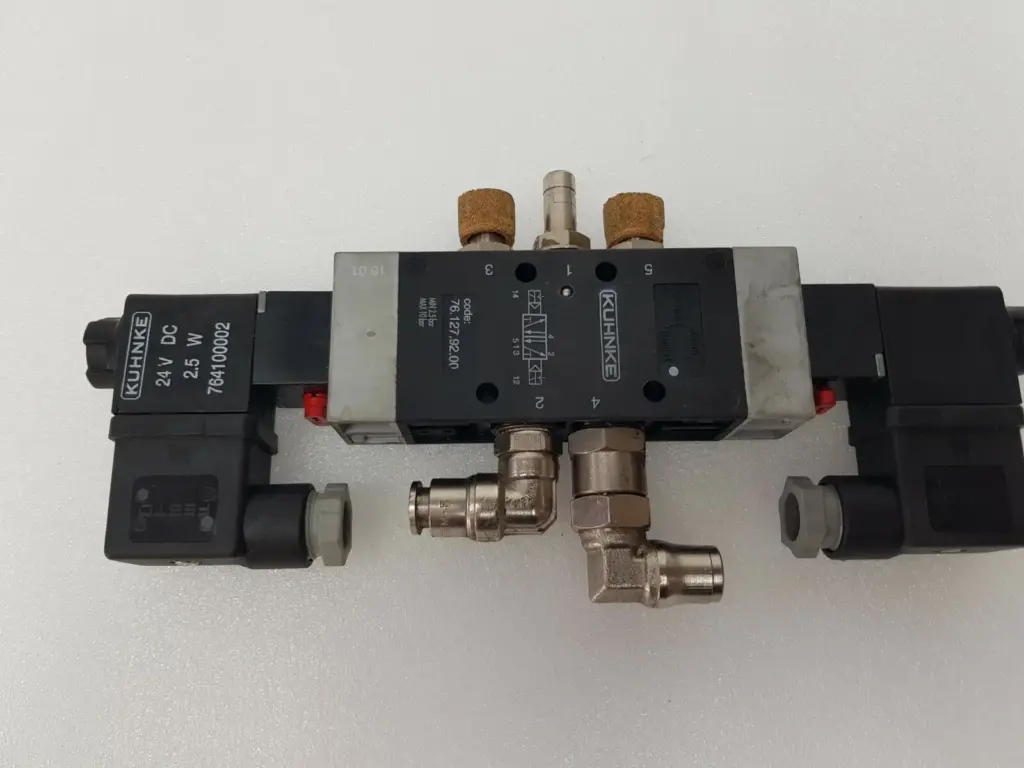 Kuhnke 76.127.92.00 5/2 double solenoid valve with 24 V DC coils, fittings and silencers