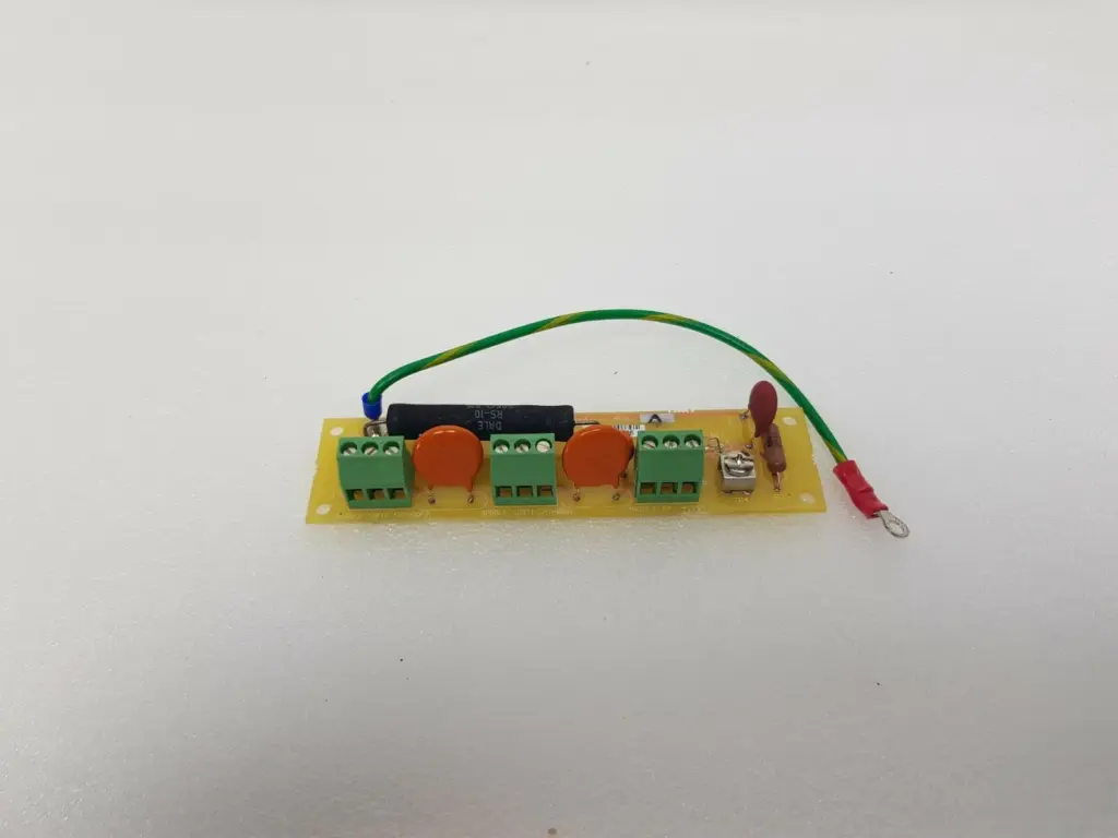 Lumenis 0640-624-01 PCB assembly with green screw terminals, orange disc parts and ground lead