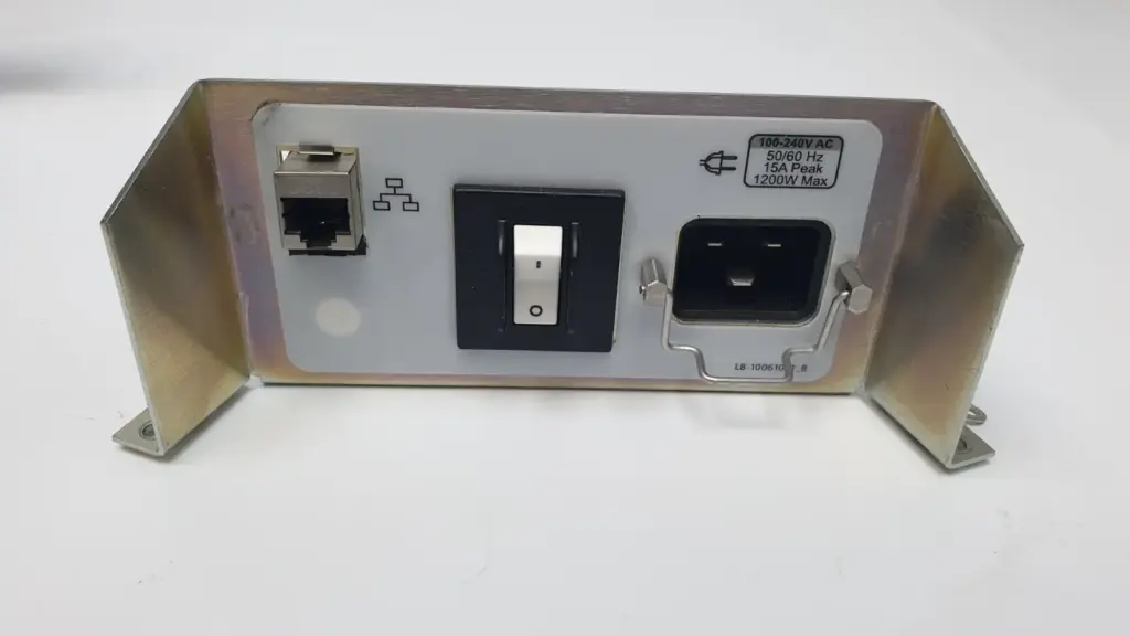 Lumenis LB-10061021_B rear I/O panel: Cat 6 RJ45 port, rocker switch and C20 power inlet