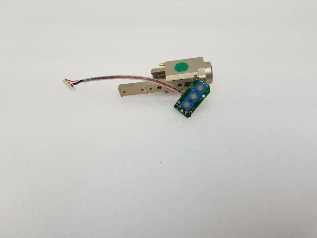 Lumenis PC6537010 Rev. A switch board with three blue push switches, wired to a metal block assembly