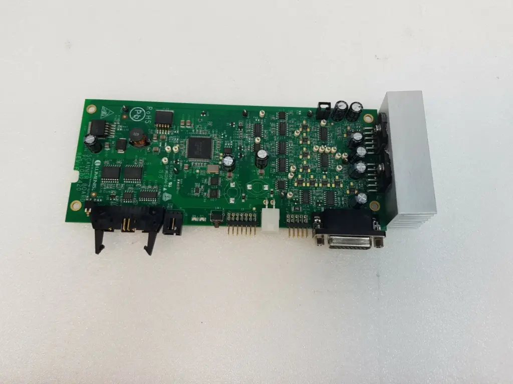 Lumenis scanner board PC-1002420 Rev F with heatsink, high-density D-sub and pin headers