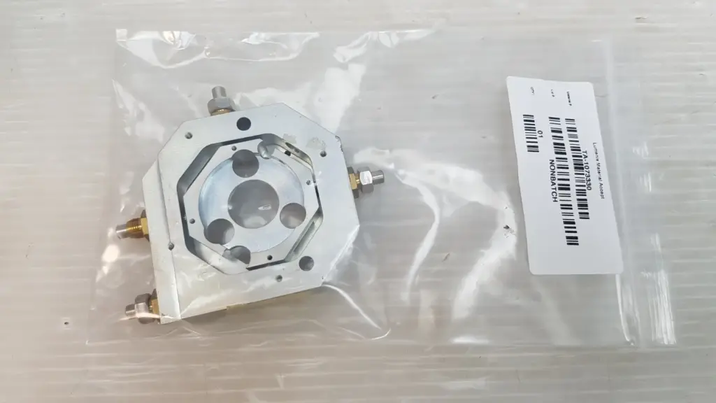 Lumenis TA-1073330 aluminum adjustable mount assembly in its bag with Lumenis Material Accept label