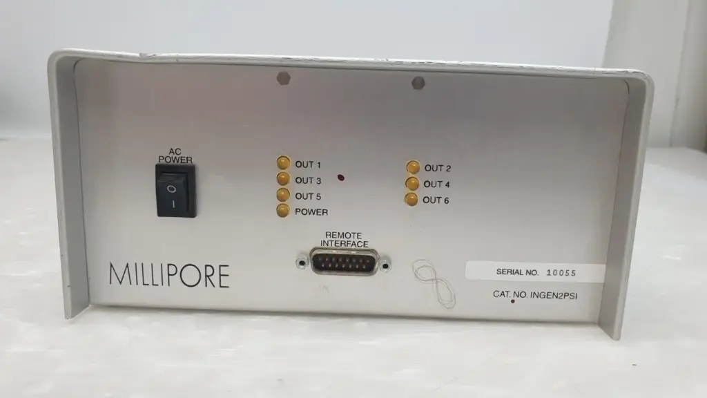 Millipore INGEN2PSI control unit front panel with OUT 1-6 lights, power switch and remote interface