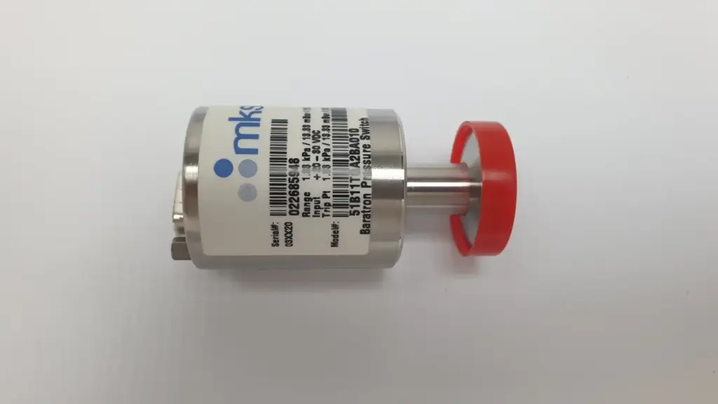 MKS Baratron pressure switch 51B11TGA2BA010 with red cap on the KF flange