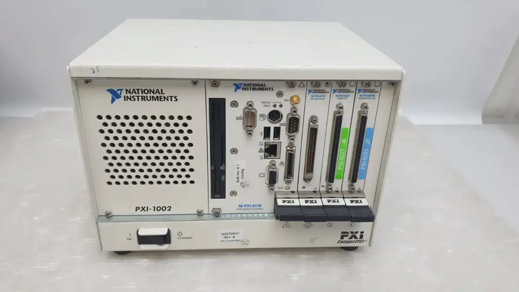 NI PXI-1002 chassis with PXI-8175 controller and PXI-6713, PXI-6527, PXI-6031E modules