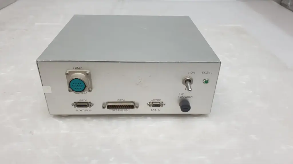 Nikon KXG76203 lamp control module front: LAMP connector, STATUS IN/OUT, EXT. IN, DC24V LED, T2A fuse