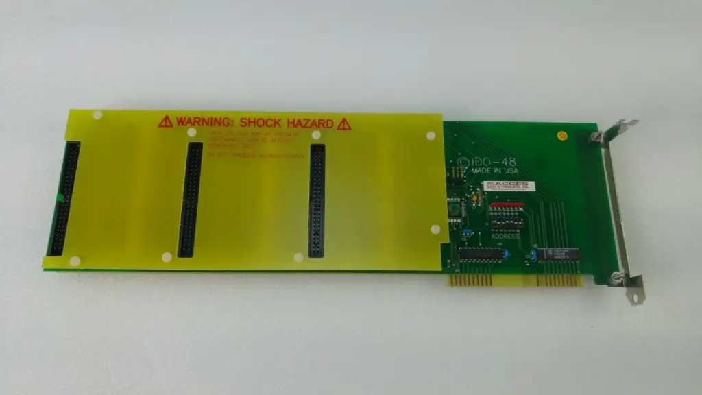 ACCES I/O IDO-48 ISA card, Novellus 27-166888-00, with yellow shock hazard cover