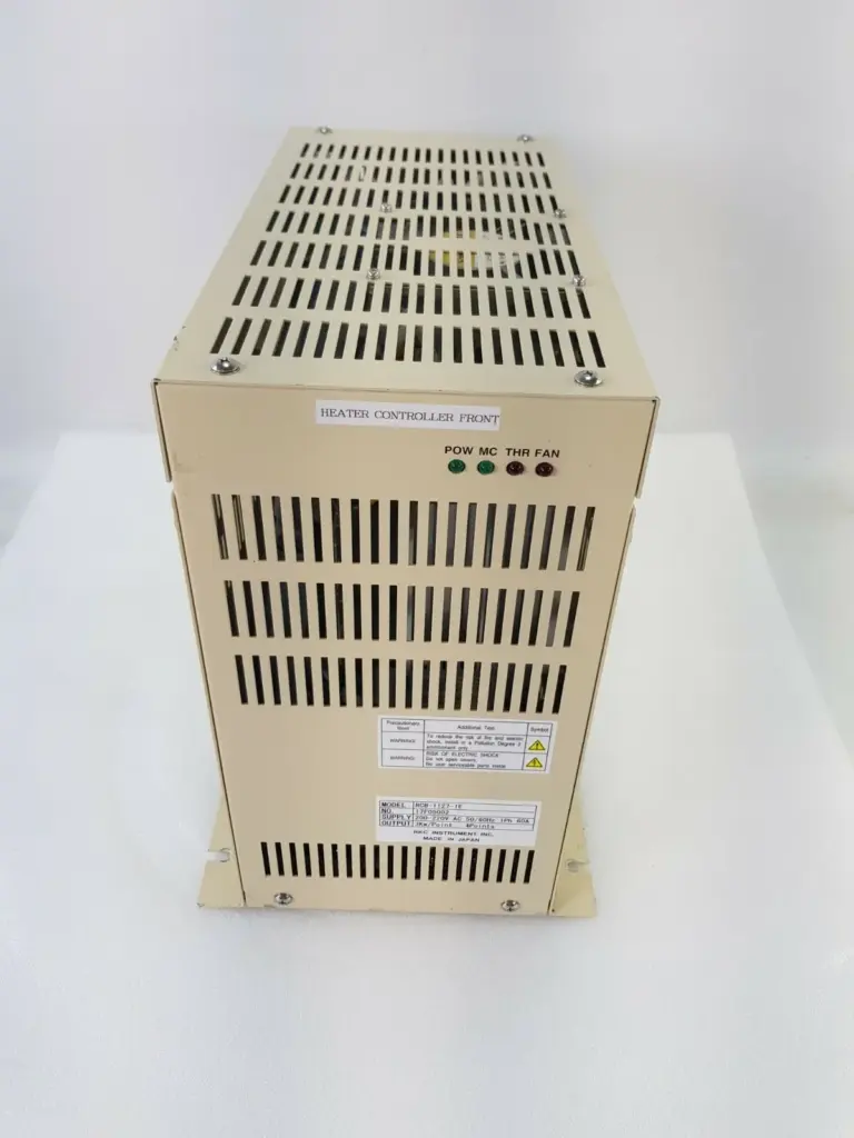 RKC Instrument RCB-1127-1E heater controller, Heater Controller Front label, POW MC THR FAN LEDs and rating label