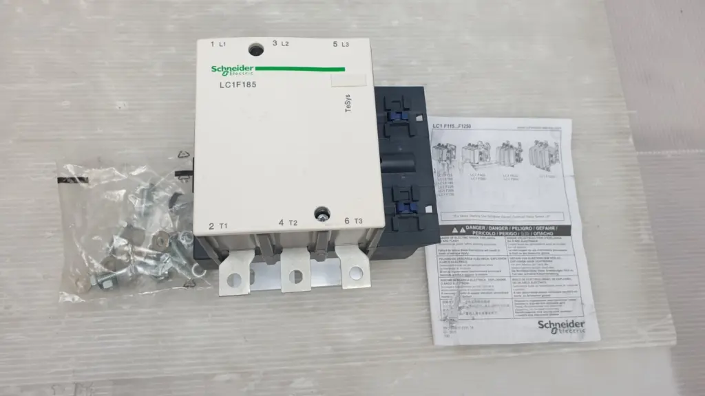 Schneider Electric LC1F185 TeSys F contactor with bag of terminal hardware and instruction sheet