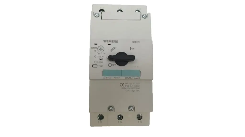 Siemens SIRIUS 3RV1041-4JA10 motor protection circuit breaker, front with 45-63A dial and rotary handle