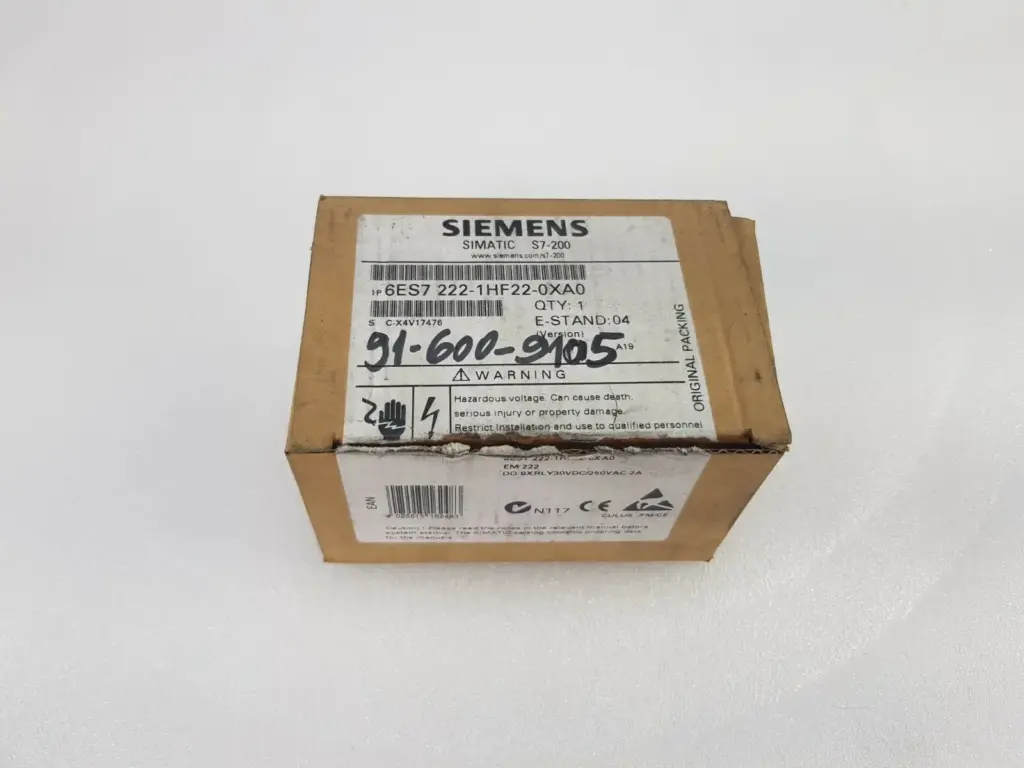 Siemens SIMATIC S7-200 box label 6ES7 222-1HF22-0XA0, EM 222 relay, E-Stand 04