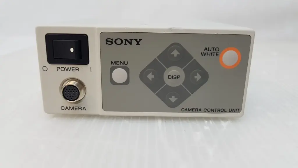 Front panel of the Sony DXC-LS1P camera control unit with power switch, 20-pin camera connector and menu keys