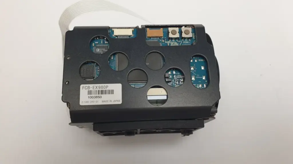 Sony FCB-EX980P block camera module, board side with label and flat cable