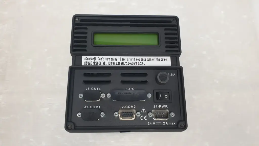 Verity SD1024F spectrometer connector panel: J1-COM1, J2-COM2, J3-I/O, J4-PWR, J6-CNTL, 2.5 A fuse, LCD