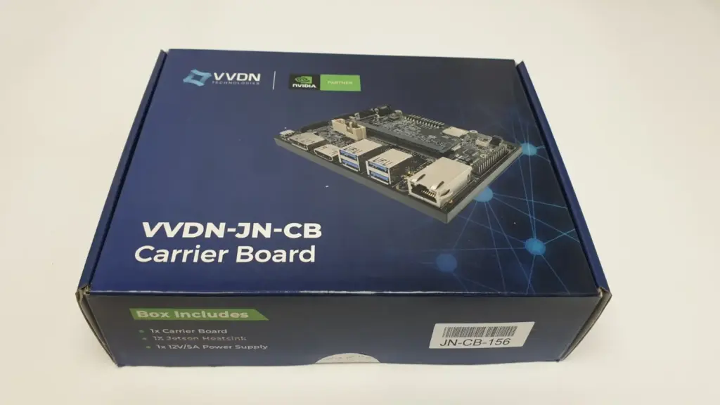 VVDN-JN-CB carrier board box with NVIDIA Partner logo and JN-CB-156 label